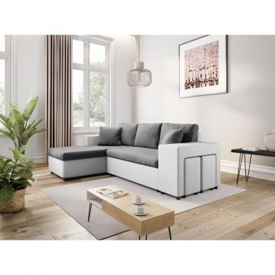 Canapé d'angle réversible L200Pac Gris Blanc Pouf à droite et étagère à gauche  L200PACPUBLMFGRD