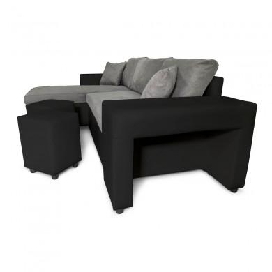 Canapé d'angle réversible L200Pac Gris Noir Pouf à droite et étagère à gauche  L200PACPUNRMFGRD