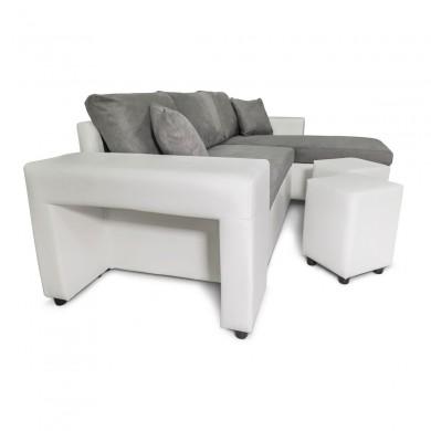 Canapé d'angle réversible L200Pac Gris Blanc Pouf à gauche et étagère à droite  L200PACPUBLMFGRG