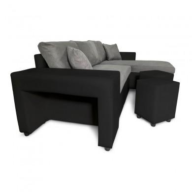 Canapé d'angle réversible L200Pac Gris Noir Pouf à gauche et étagère à droite  L200PACPUNRMFGRG