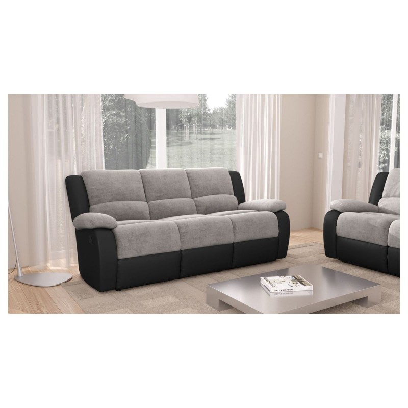 Canapé de relaxation 3 places Koop Gris Noir en microfibre et simili  9121ENG3