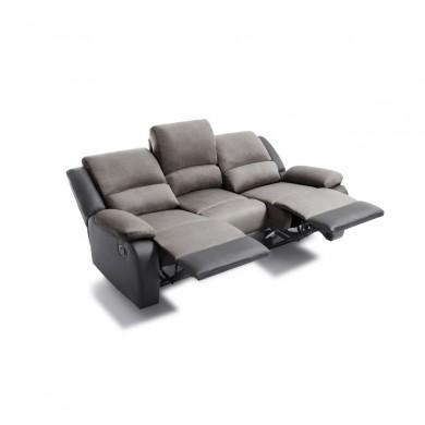 Canapé de relaxation 3 places Koop Gris Noir en microfibre et simili  9121ENG3