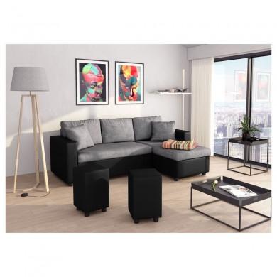 Canapé d'angle réversible Maria Pouf Gris Noir avec 2 poufs SA_L200POUFPUNOGR L200POUFPUNOGR Canapé d'angle réversible Maria Pouf Gris Noir avec 2 poufs L200POUFPUNOGR