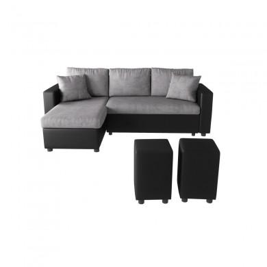 Canapé d'angle réversible Maria Pouf Gris Noir avec 2 poufs SA_L200POUFPUNOGR L200POUFPUNOGR Canapé d'angle réversible Maria Pouf Gris Noir avec 2 poufs L200POUFPUNOGR