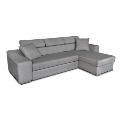 Canapé d'angle réversible Stilo Gris Niche à gauche et 2 poufs en tissu  STILOTGRCG