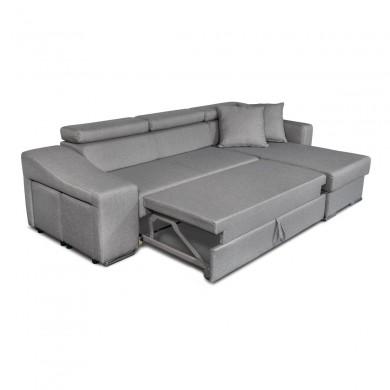 Canapé d'angle réversible Stilo Gris Niche à gauche et 2 poufs en tissu  STILOTGRCG