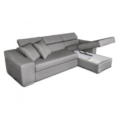 Canapé d'angle réversible Stilo Gris Niche à gauche et 2 poufs en tissu  STILOTGRCG