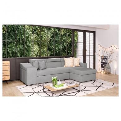 Canapé d'angle réversible Stilo Gris Niche à gauche et 2 poufs en tissu  STILOTGRCG