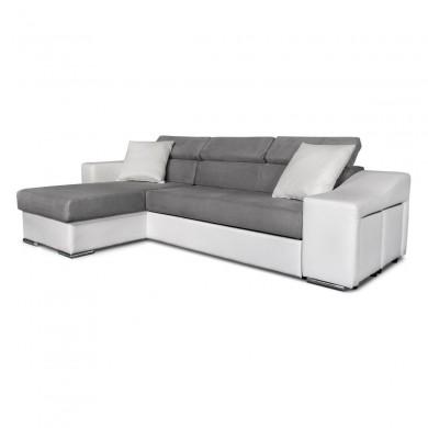 Canapé d'angle Stilo Gris Blanc Niche à droite avec 2 poufs  STILOPUBLMFGRC