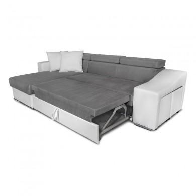 Canapé d'angle Stilo Gris Blanc Niche à droite avec 2 poufs  STILOPUBLMFGRC