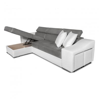 Canapé d'angle Stilo Gris Blanc Niche à droite avec 2 poufs  STILOPUBLMFGRC