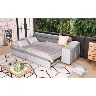 Canapé d'angle Stilo Gris Blanc Niche à droite avec 2 poufs  STILOPUBLMFGRC