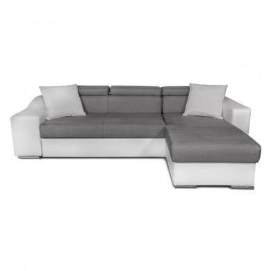 Canapé d'angle Stilo Gris Blanc Niche à gauche avec 2 poufs  STILOPUBLMFGRCG