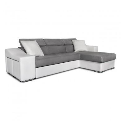 Canapé d'angle Stilo Gris Blanc Niche à gauche avec 2 poufs  STILOPUBLMFGRCG