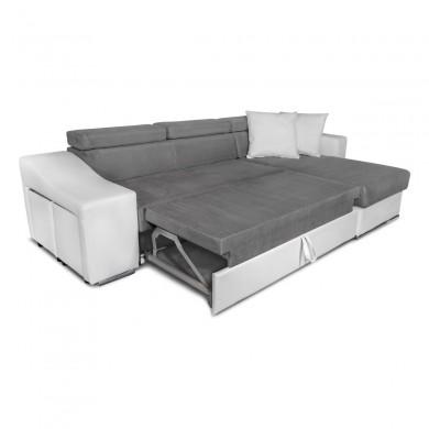 Canapé d'angle Stilo Gris Blanc Niche à gauche avec 2 poufs  STILOPUBLMFGRCG