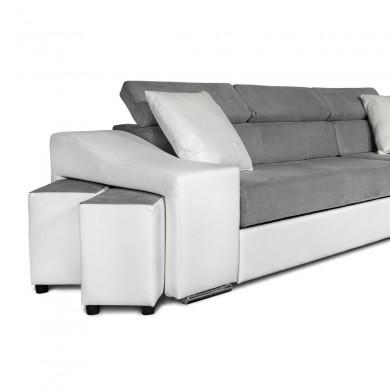 Canapé d'angle Stilo Gris Blanc Niche à gauche avec 2 poufs  STILOPUBLMFGRCG