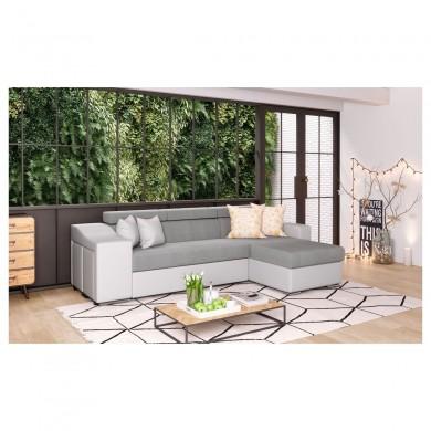 Canapé d'angle Stilo Gris Blanc Niche à gauche avec 2 poufs  STILOPUBLMFGRCG