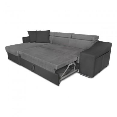 Canapé d'angle réversible Stilo Gris Niche à droite et 2 poufs en simili  STILOPUGRMFGRC