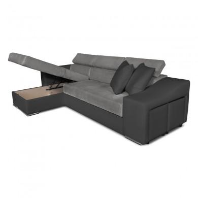 Canapé d'angle réversible Stilo Gris Niche à droite et 2 poufs en simili  STILOPUGRMFGRC