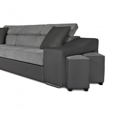 Canapé d'angle réversible Stilo Gris Niche à droite et 2 poufs en simili  STILOPUGRMFGRC