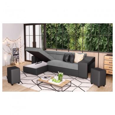 Canapé d'angle réversible Stilo Gris Niche à droite et 2 poufs en simili  STILOPUGRMFGRC