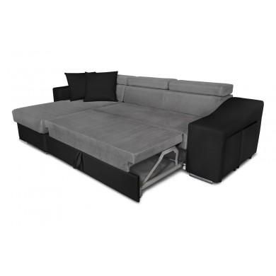 Canapé d'angle réversible Stilo Gris Noir Niche à droite avec 2 poufs  STILOPUNRMFGRC