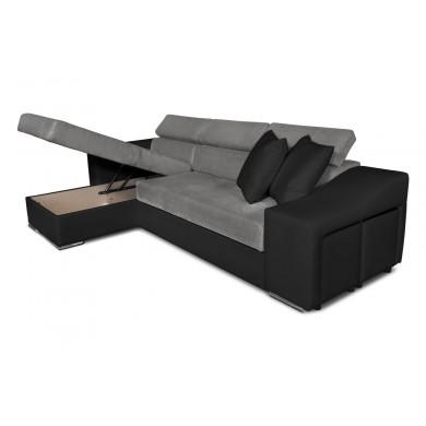 Canapé d'angle réversible Stilo Gris Noir Niche à droite avec 2 poufs  STILOPUNRMFGRC