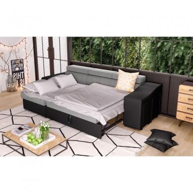 Canapé d'angle réversible Stilo Gris Noir Niche à droite avec 2 poufs  STILOPUNRMFGRC