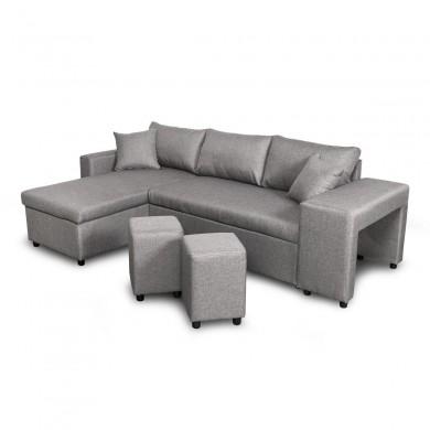 Canapé d'angle réversible Maria Plus Gris Clair Niche à droite avec 2 poufs  L200PLUSGRCD