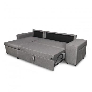 Canapé d'angle réversible Maria Plus Gris Clair Niche à droite avec 2 poufs  L200PLUSGRCD