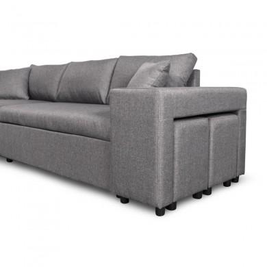 Canapé d'angle réversible Maria Plus Gris Clair Niche à droite avec 2 poufs  L200PLUSGRCD