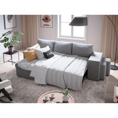 Canapé d'angle réversible Maria Plus Gris Clair Niche à droite avec 2 poufs  L200PLUSGRCD