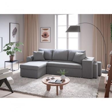 Canapé d'angle réversible Maria Plus Gris Clair Niche à droite avec 2 poufs  L200PLUSGRCD