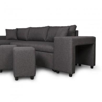 Canapé d'angle réversible Maria Plus Gris Foncé Niche à droite avec 2 poufs  L200PLUSGRFD