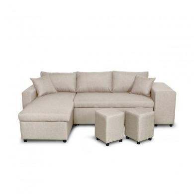 Canapé d'angle réversible Maria Plus Beige Niche à droite avec 2 poufs  L200PLUSTBEID