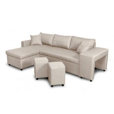 Canapé d'angle réversible Maria Plus Beige Niche à droite avec 2 poufs  L200PLUSTBEID