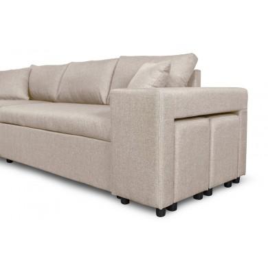 Canapé d'angle réversible Maria Plus Beige Niche à droite avec 2 poufs  L200PLUSTBEID