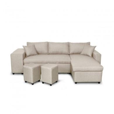 Canapé d'angle réversible Maria Plus Beige Niche à gauche avec 2 poufs  L200PLUSTBEIG