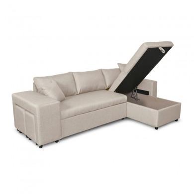 Canapé d'angle réversible Maria Plus Beige Niche à gauche avec 2 poufs  L200PLUSTBEIG