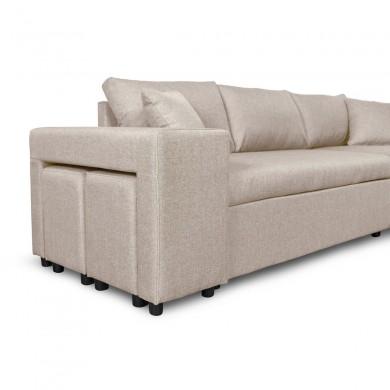 Canapé d'angle réversible Maria Plus Beige Niche à gauche avec 2 poufs  L200PLUSTBEIG