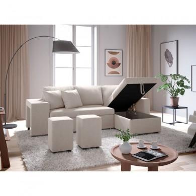 Canapé d'angle réversible Maria Plus Beige Niche à gauche avec 2 poufs  L200PLUSTBEIG