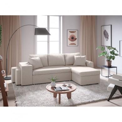 Canapé d'angle réversible Maria Plus Beige Niche à gauche avec 2 poufs  L200PLUSTBEIG