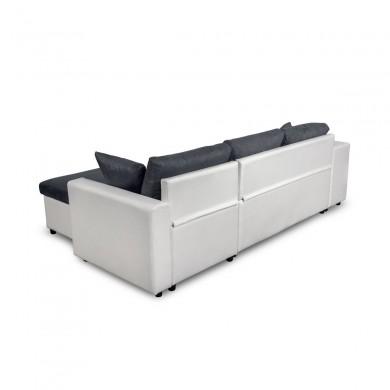 Canapé d'angle réversible Maria Plus Gris Blanc Niche à droite avec 2 poufs  L200PLUSBLGRD