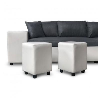 Canapé d'angle réversible Maria Plus Gris Blanc Niche à droite avec 2 poufs  L200PLUSBLGRD