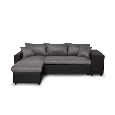 Canapé d'angle réversible Maria Plus Gris Noir Niche à droite et 2 poufs en simili  L200PLUSNRGRD