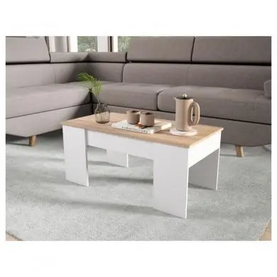 Table basse relevable Arkham Blanc Bois  ARKHAMBCBO