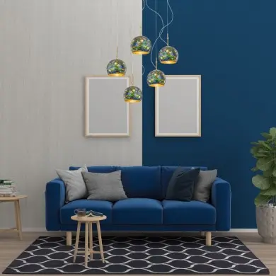 Suspension Araignée LUNA 5x60W E27 Or Aqua Blue KOLARZ 0392.35.3.Aq.BG