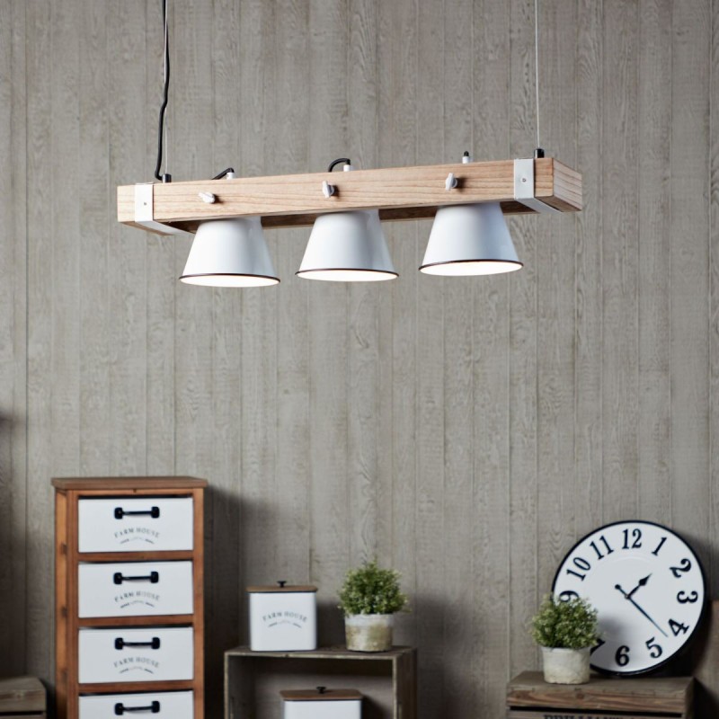 Suspension Scandinave Bois PLOW 3x10W E27 Blanche BRILLIANT 82173/05