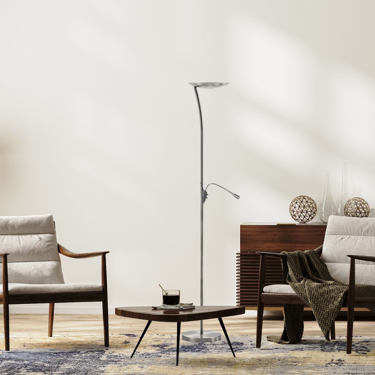 Lampadaire Avec Liseuse Mirasol – Nickelé, LED, H.181 Cm (Neuf, Inspire)