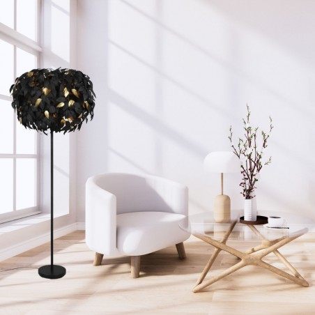Reality Leuchten Vloerlamp LEAVY R40463015, mat zwart metaal, groene kunststof platen, excl. 3x E14